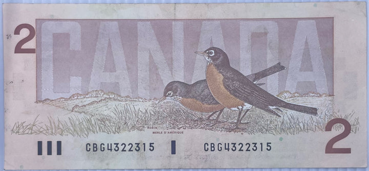 Canada 1986 2 Dollars P-97 Circulated World Banknote Note Shown — back