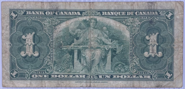 Canada 1937 1 Dollar Circulated World Banknote Note Shown — back