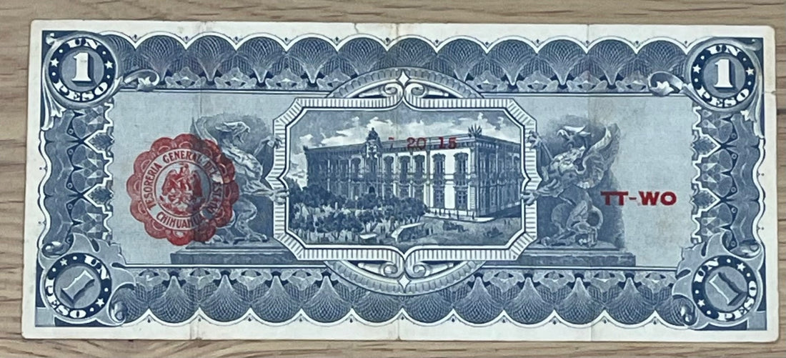 Mexico 1915 1 Peso P-S530 Circulated World Banknote Note Shown — back