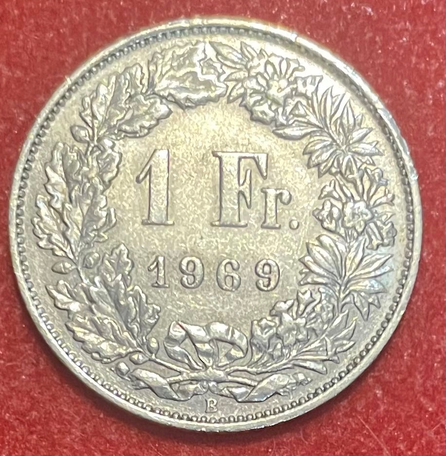 Switzerland 1969 1 Franc Swiss franc (CHF) KM-27 Circulated World Coin From Lot — back