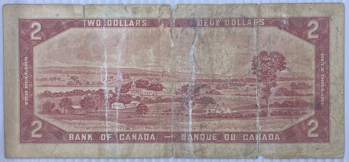 Canada 1954 2 Dollars P-67 Circulated World Banknote Note Shown — back