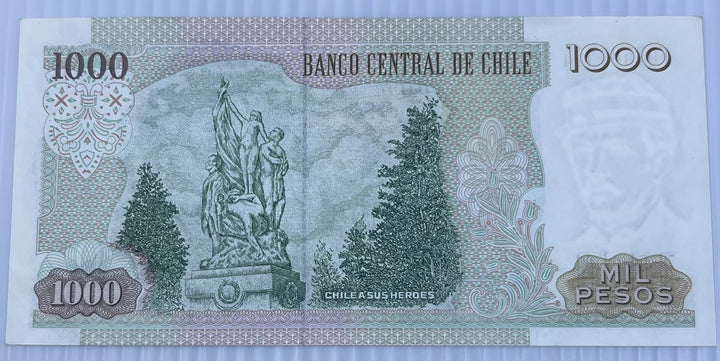 Chile 2008 1000 Pesos P-154 Circulated World Banknote Note Shown — back