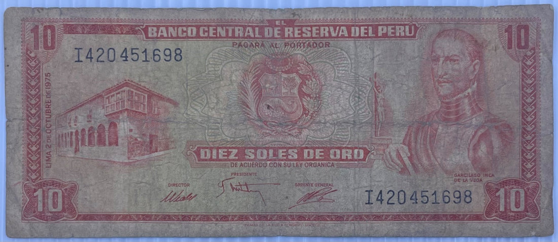 Peru 1975 10 Soles de Oro P-86 Circulated World Banknote — back