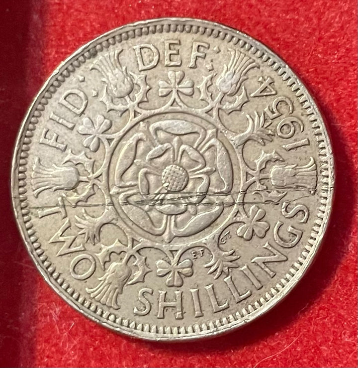 United Kingdom 1954 Two Shillings (Florin) Pound Sterling (pre-decimal) KM-890 Circulated World Coin Item Shown — back