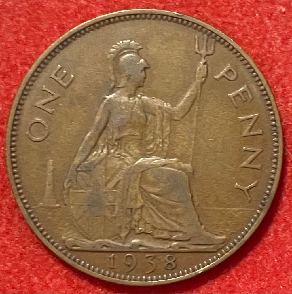 United Kingdom 1938 One Penny Pound Sterling (pre-decimal) KM-845 Circulated World Coin Item Shown — back