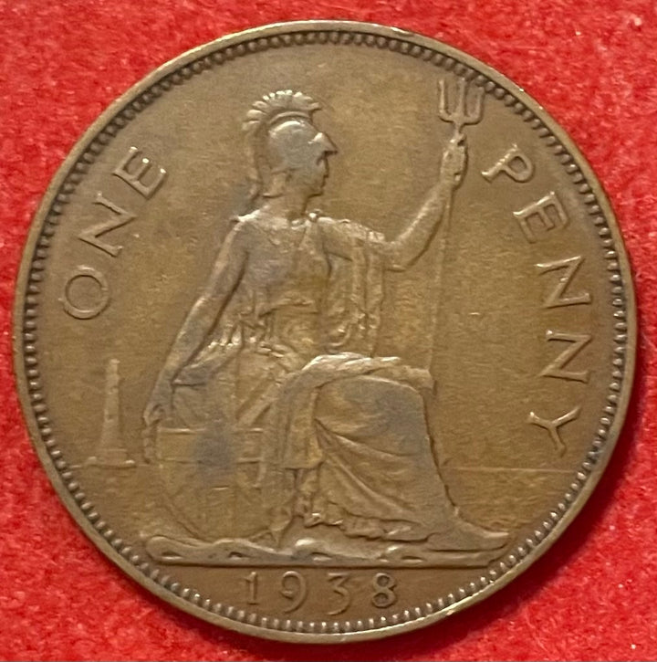 United Kingdom 1938 One Penny Pound Sterling (pre-decimal) KM-845 Circulated World Coin Item Shown — back