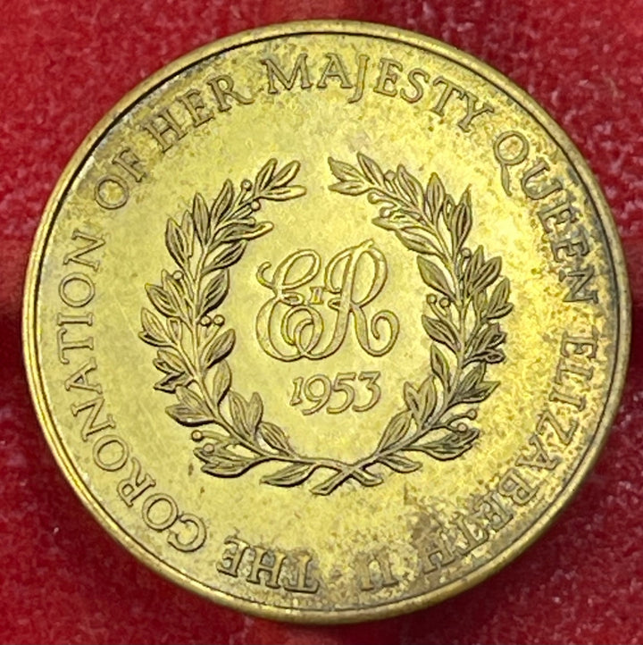 United Kingdom 1953 Coronation of Queen Elizabeth II souvenir 1953 Coronation of Queen Elizabeth II souvenir medal — exact BHM number undetermined Brass (likely) Circulated Medal Item Shown — back