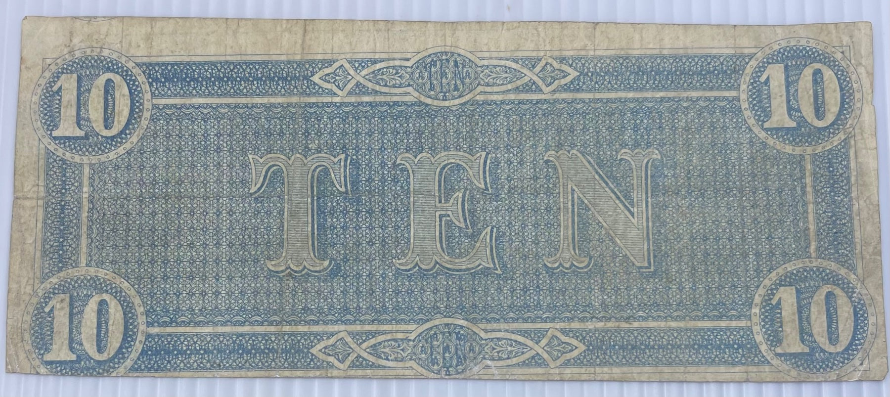 Confederate States of America 1864 10 Dollars P-T-68 P-68 Circulated World Banknote Note Shown — back