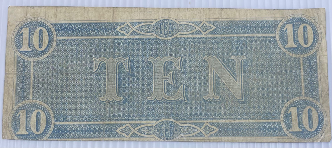 Confederate States of America 1864 10 Dollars P-T-68 P-68 Circulated World Banknote Note Shown — back