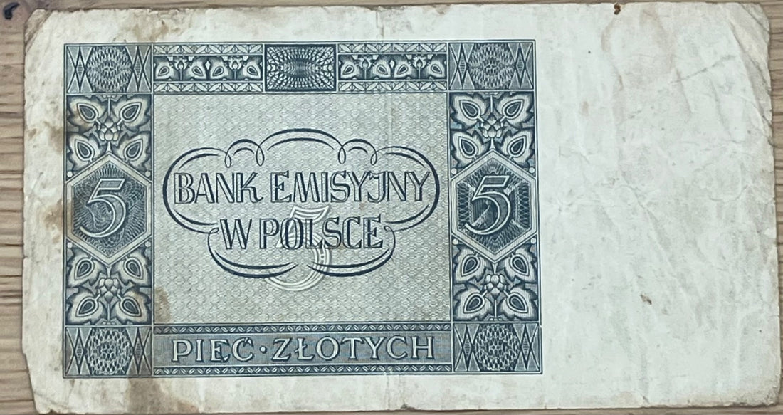 Poland 1941 5 Zlotych P-101 Circulated World Banknote Note Shown — back