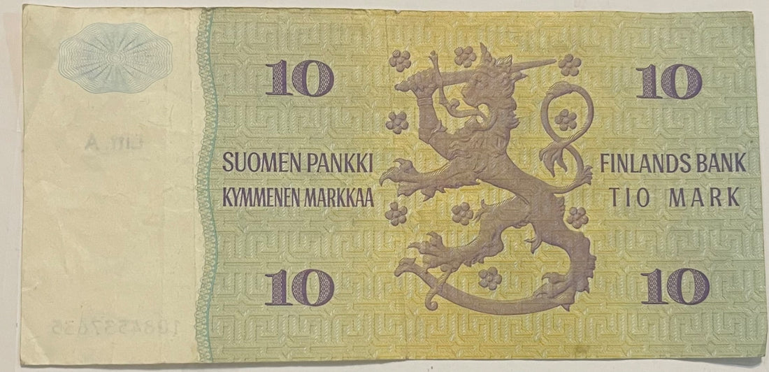 Finland 1980 10 Markka P-112 Circulated World Banknote — back