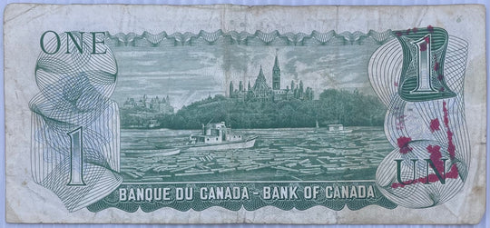 Canada 1973 1 Dollar P-85 Circulated World Banknote — back
