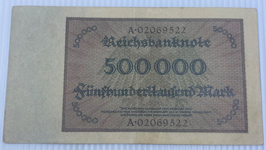 Germany 1923 500000 Mark P-88 Circulated World Banknote — back