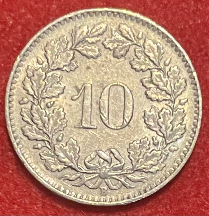 Switzerland 1962 10 Rappen (0.10 Franc) Swiss franc KM-21 Circulated World Coin Item Shown — back