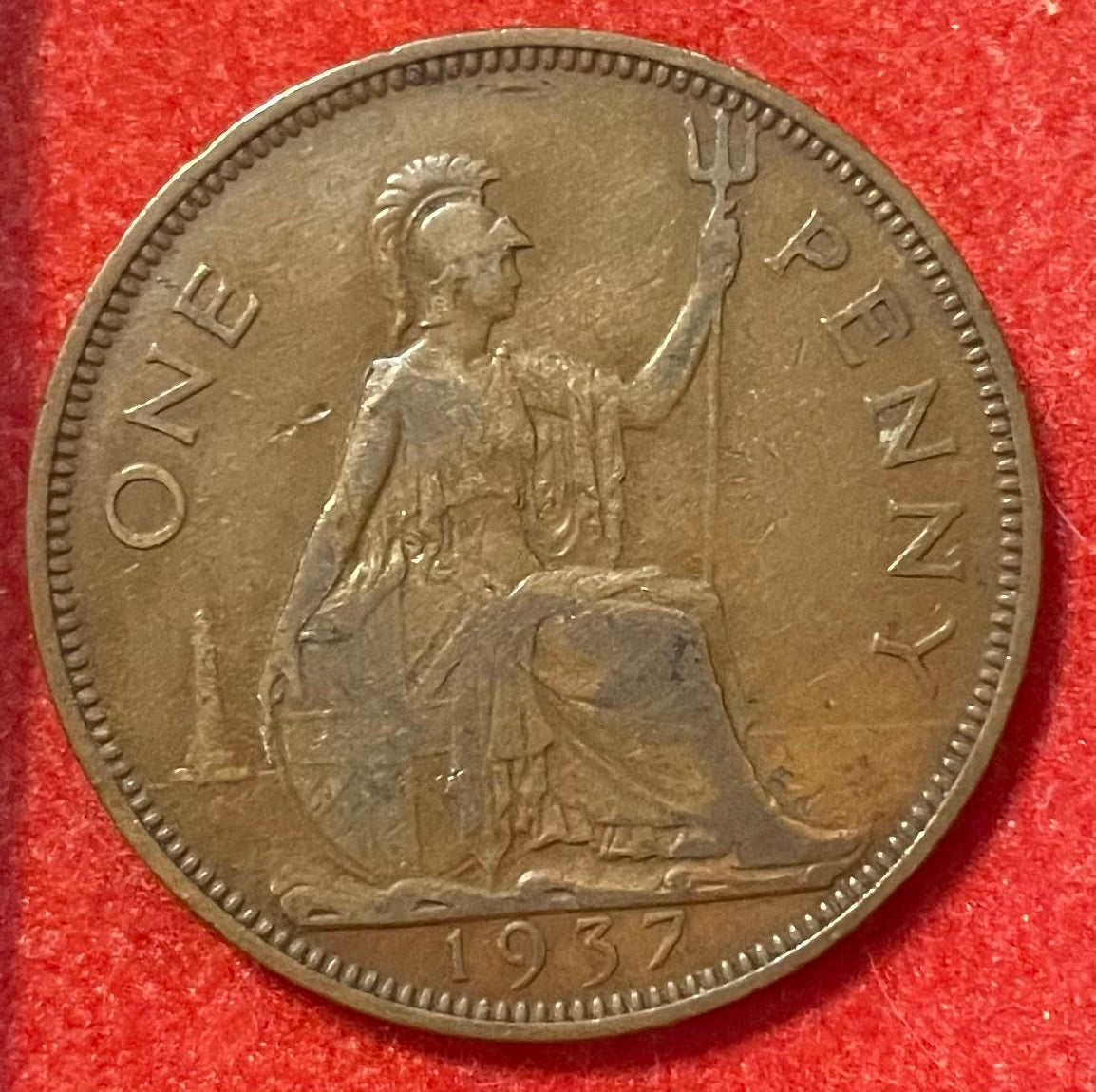 United Kingdom 1937 One Penny Pound Sterling (pre-decimal) KM-845 Circulated World Coin Item Shown — back
