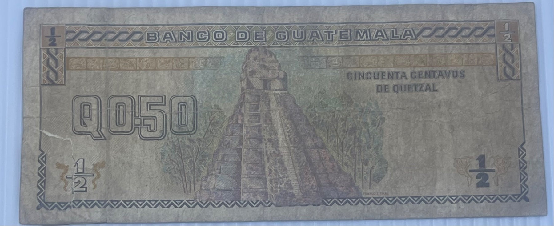 Guatemala 50 Centavos Circulated World Banknote — back
