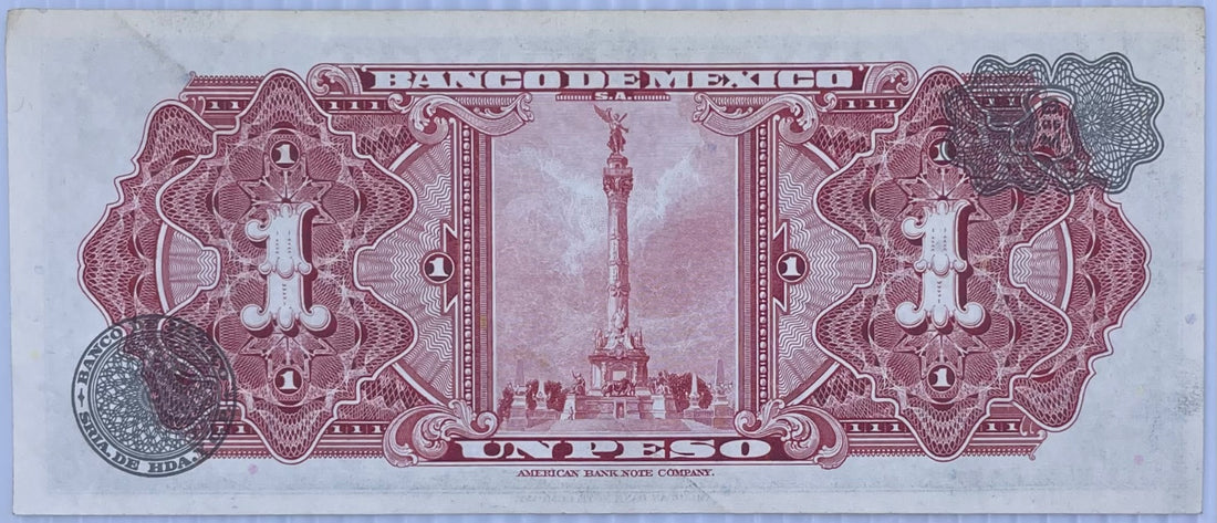 Mexico 1970 1 Peso Circulated World Banknote Note Shown — back