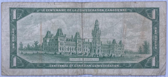 Canada 1967 1 Dollar P-84a Circulated World Banknote — back