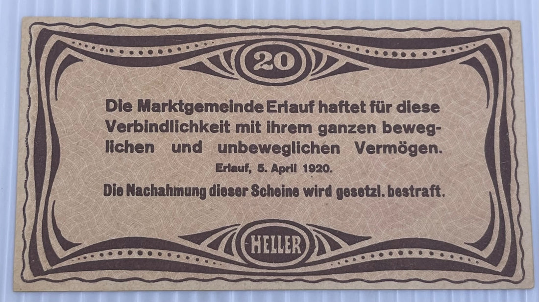Austria 1920 20 Heller UNC World Banknote — back