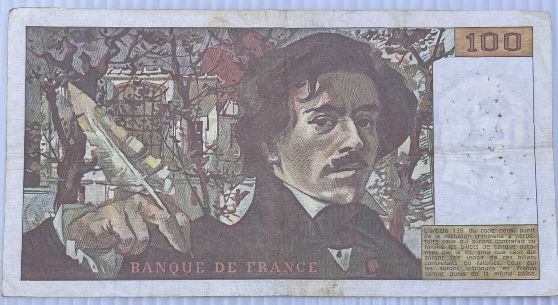 France 1980 100 French francs P-154 Circulated World Banknote Note Shown — back