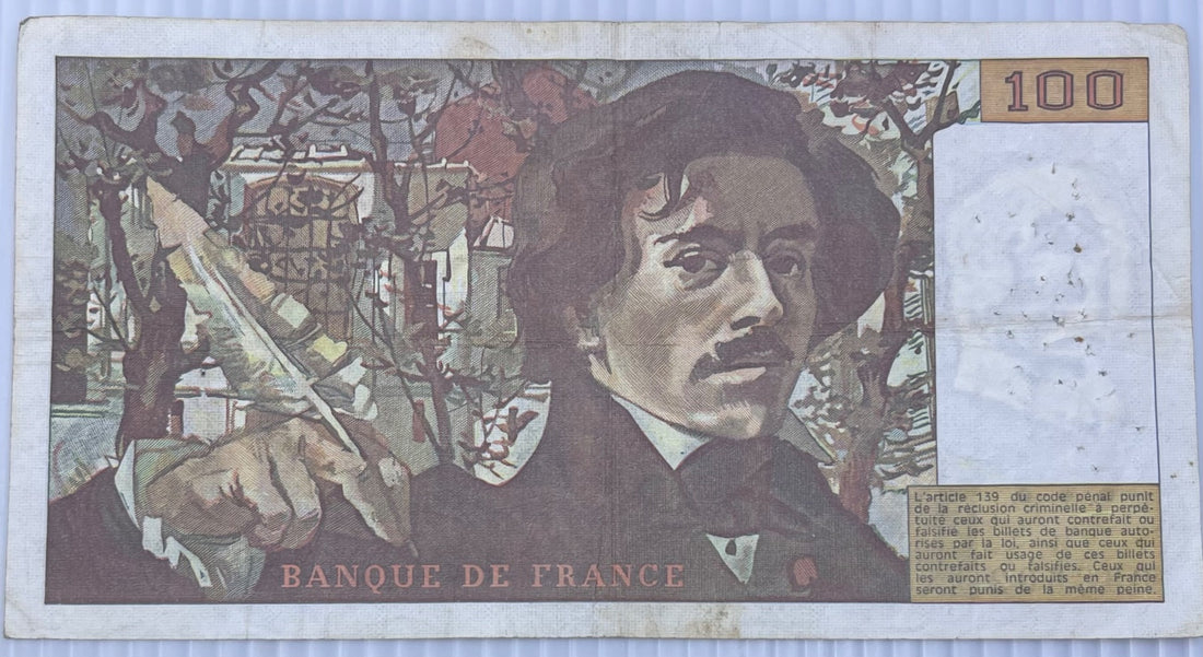 France 1980 100 French francs P-154 Circulated World Banknote Note Shown — back