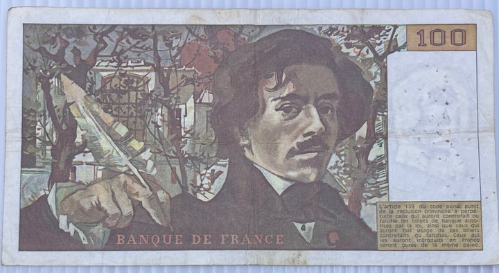 France 1980 100 French francs P-154 Circulated World Banknote Note Shown — back