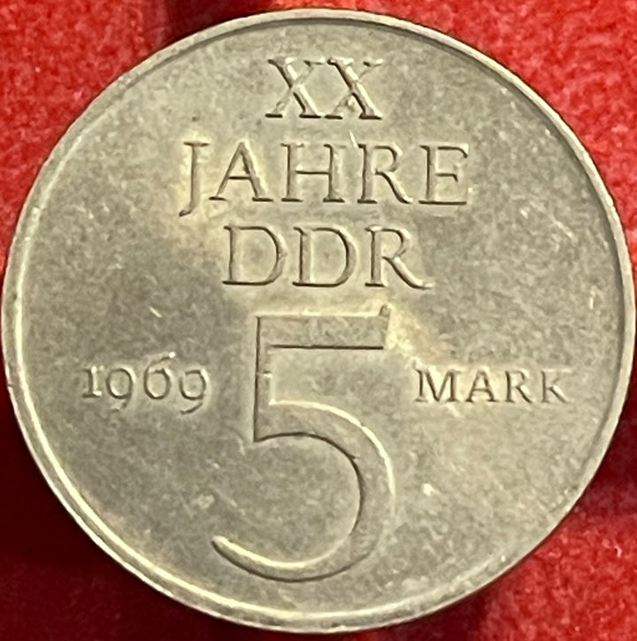 German Democratic Republic (East Germany) 1969 5 Mark KM-39 Circulated World Coin Item Shown — back