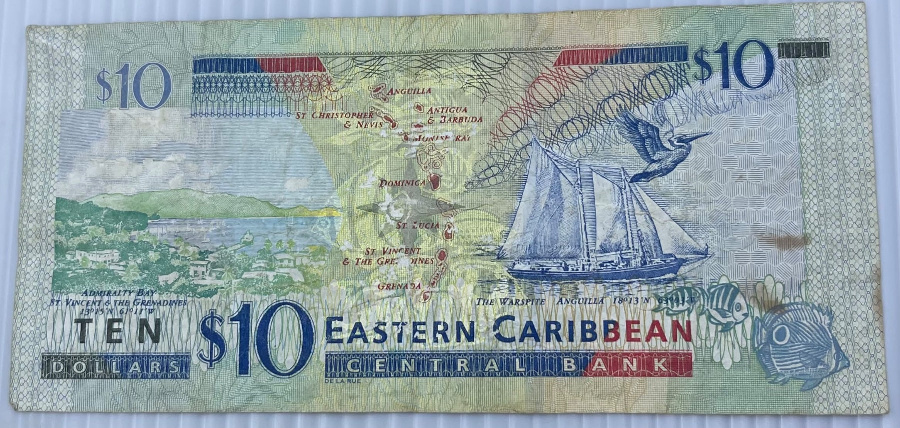 East Caribbean States 2012 $10 East Caribbean dollar P-52 Circulated World Banknote — back
