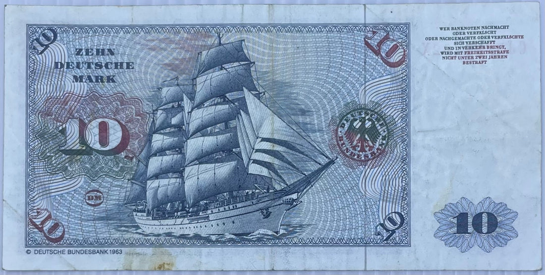 Germany 1980 10 Mark P-19 Circulated World Banknote From Lot — back