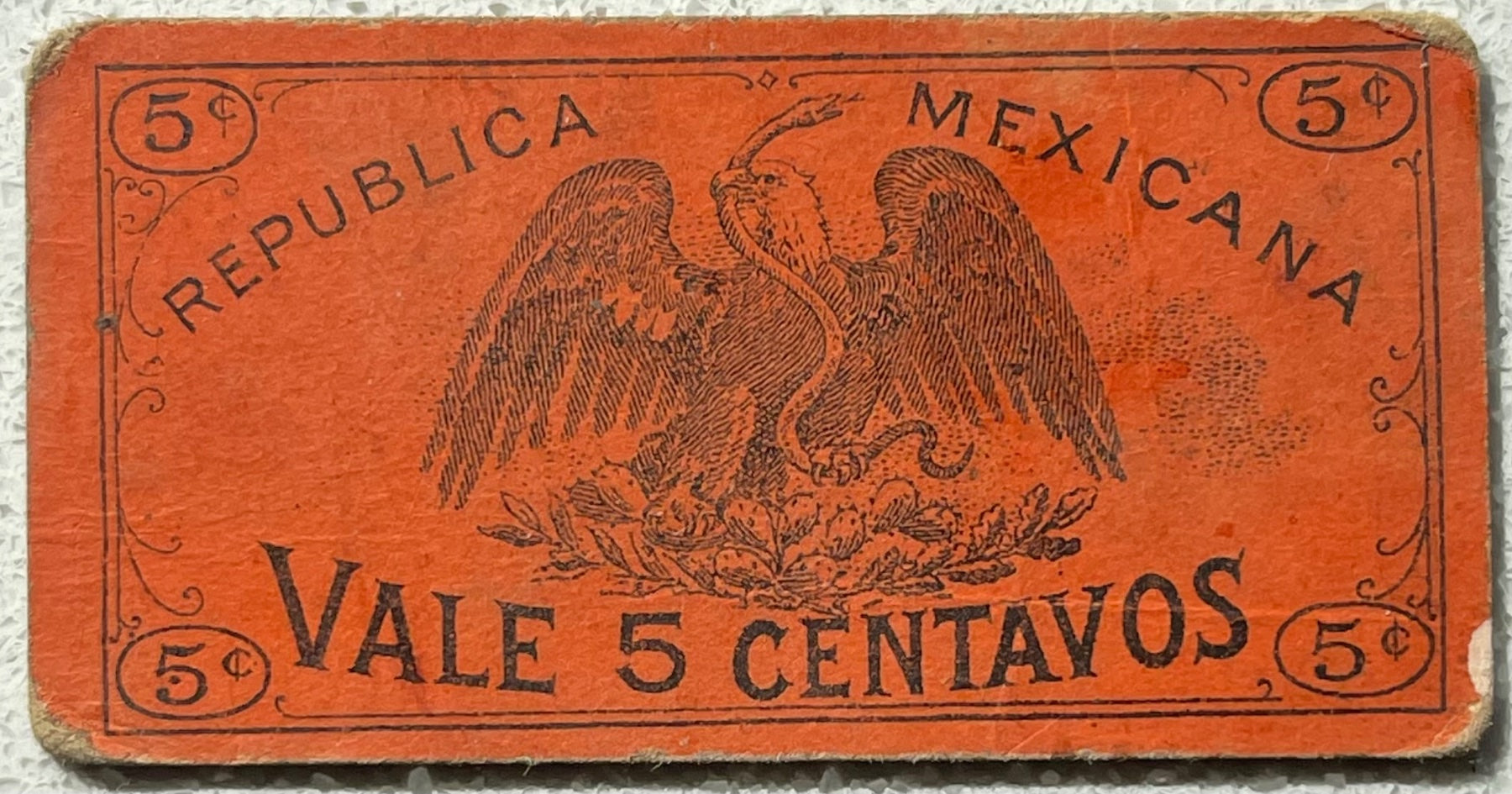 Mexico 1914 5 centavos P-S682A Circulated World Banknote — back