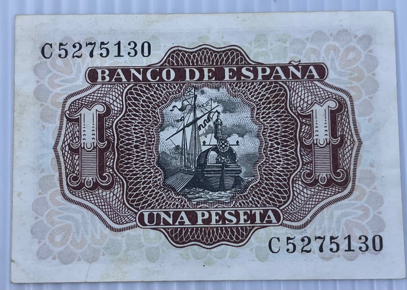 Spain 1953 1 Peseta P-144 Circulated World Banknote Note Shown — back