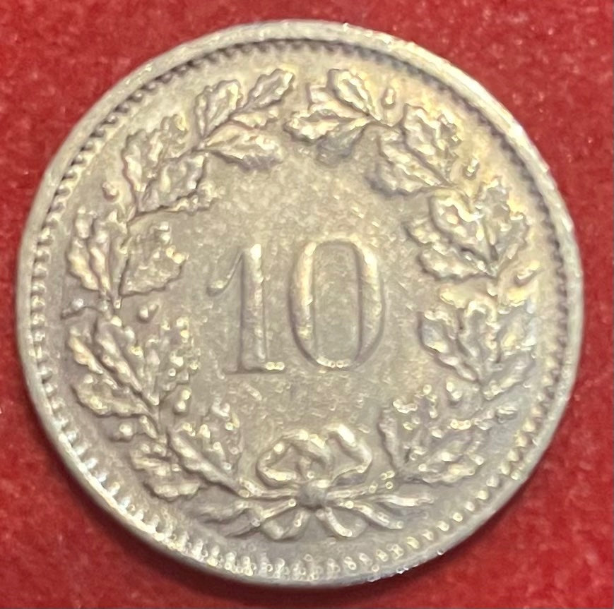 Switzerland 1972 10 Rappen Swiss Franc (CHF) Circulated World Coin From Lot — back