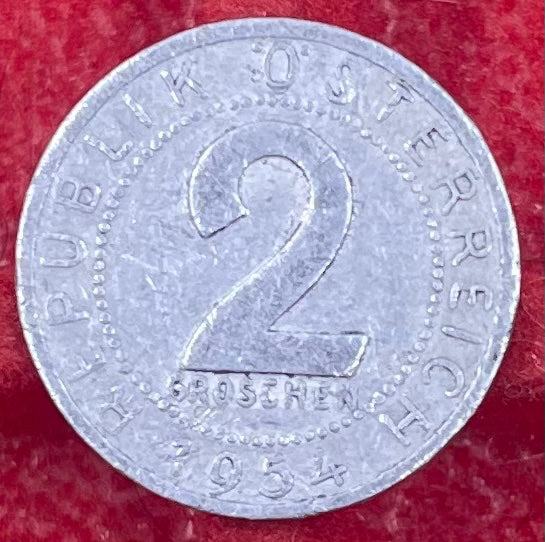 Austria 1954 2 Groschen KM-2876 Circulated World Coin — back