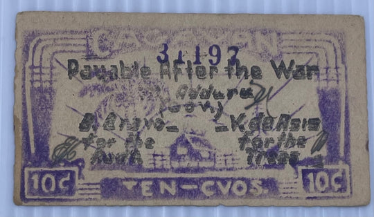Philippines 1942 10 Centavos P-S180 Circulated World Banknote Note Shown — back