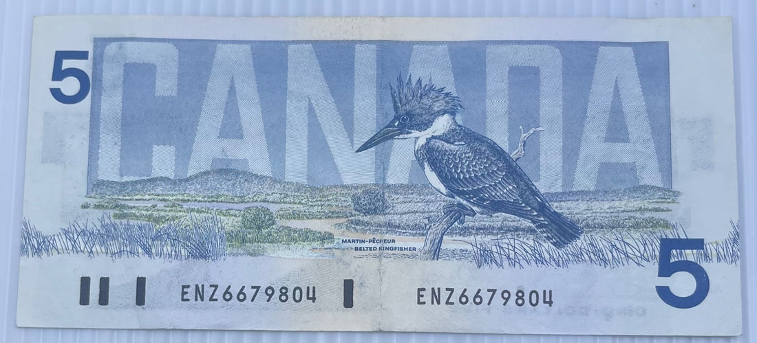 Canada 1986 5 Dollars P-95 Blue Plate Circulated World Banknote Note Shown — back