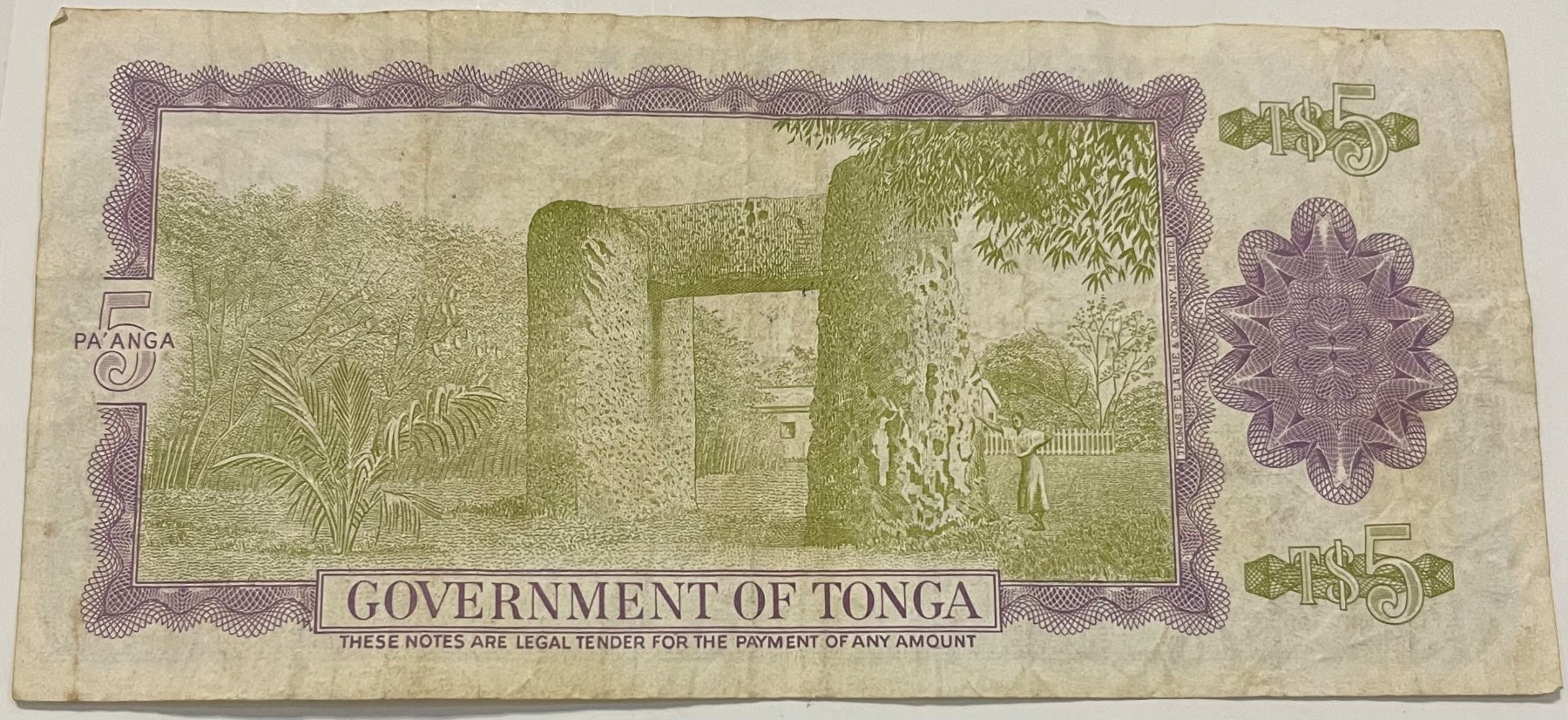 Tonga 1989 5 Paʻanga P-21 Circulated World Banknote — back