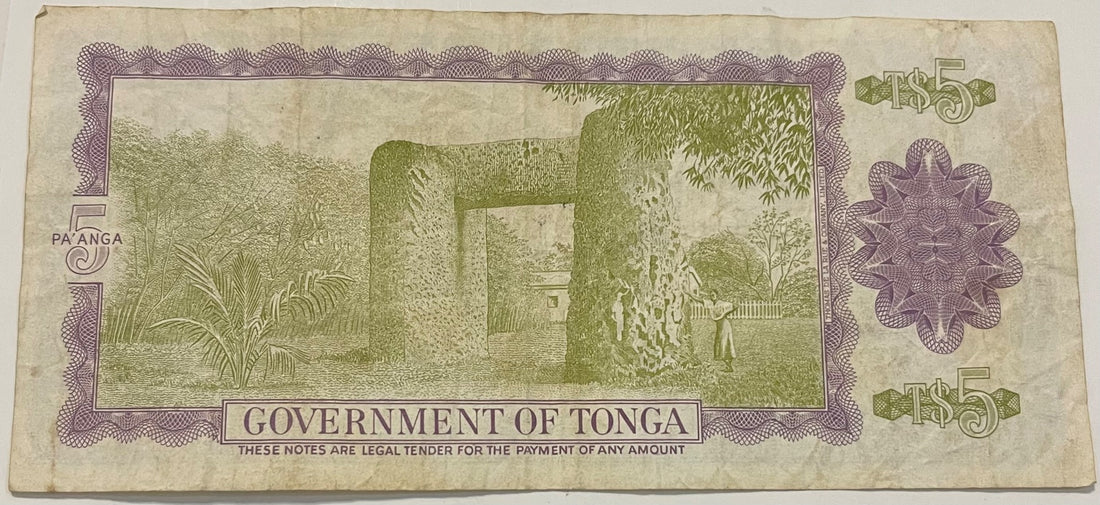 Tonga 1989 5 Paʻanga P-21 Circulated World Banknote — back