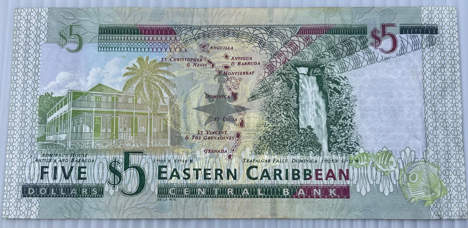 East Caribbean States 2008 5 Dollars P-47 Circulated World Banknote — back