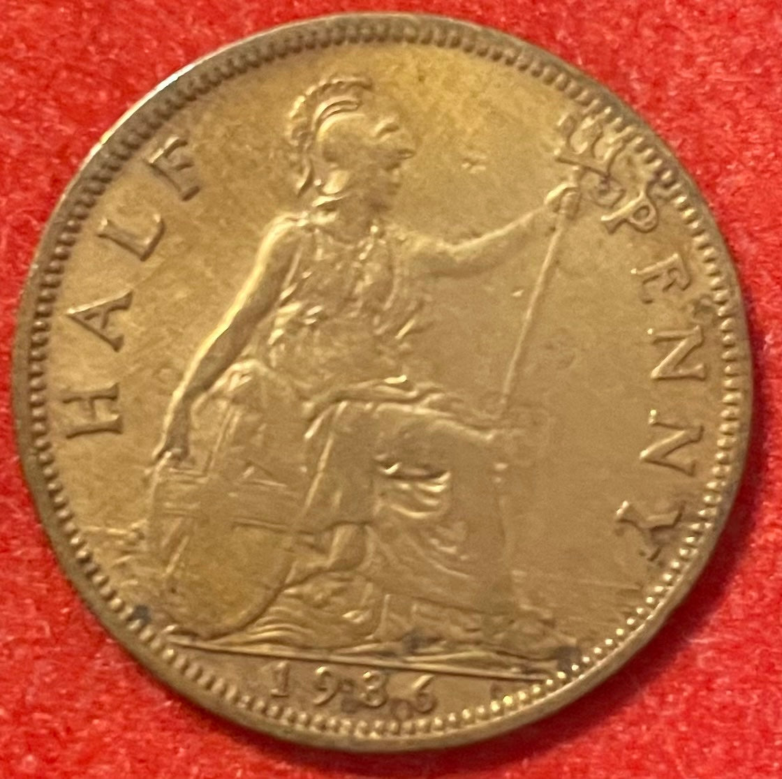United Kingdom 1936 Half Penny (1/2d) Pound Sterling (pre-decimal) KM-810 Circulated World Coin Item Shown — back