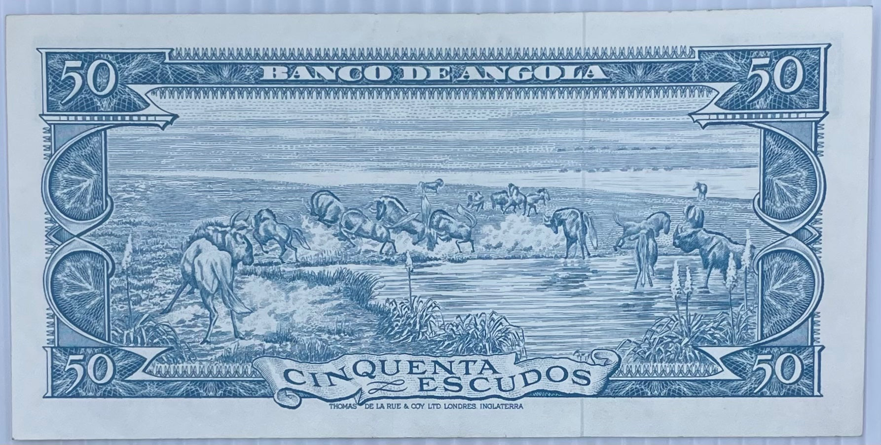Angola 1962 law issue; printed/issued in the 1960s-early 1970s 50 Escudos P-95 Circulated World Banknote Note Shown — back