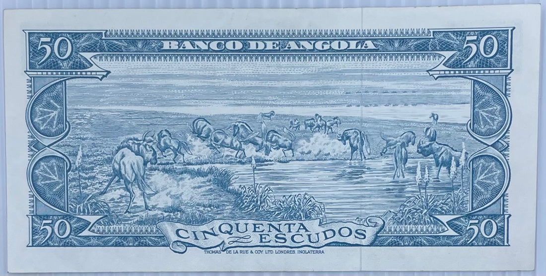 Angola 1962 law issue; printed/issued in the 1960s-early 1970s 50 Escudos P-95 Circulated World Banknote Note Shown — back