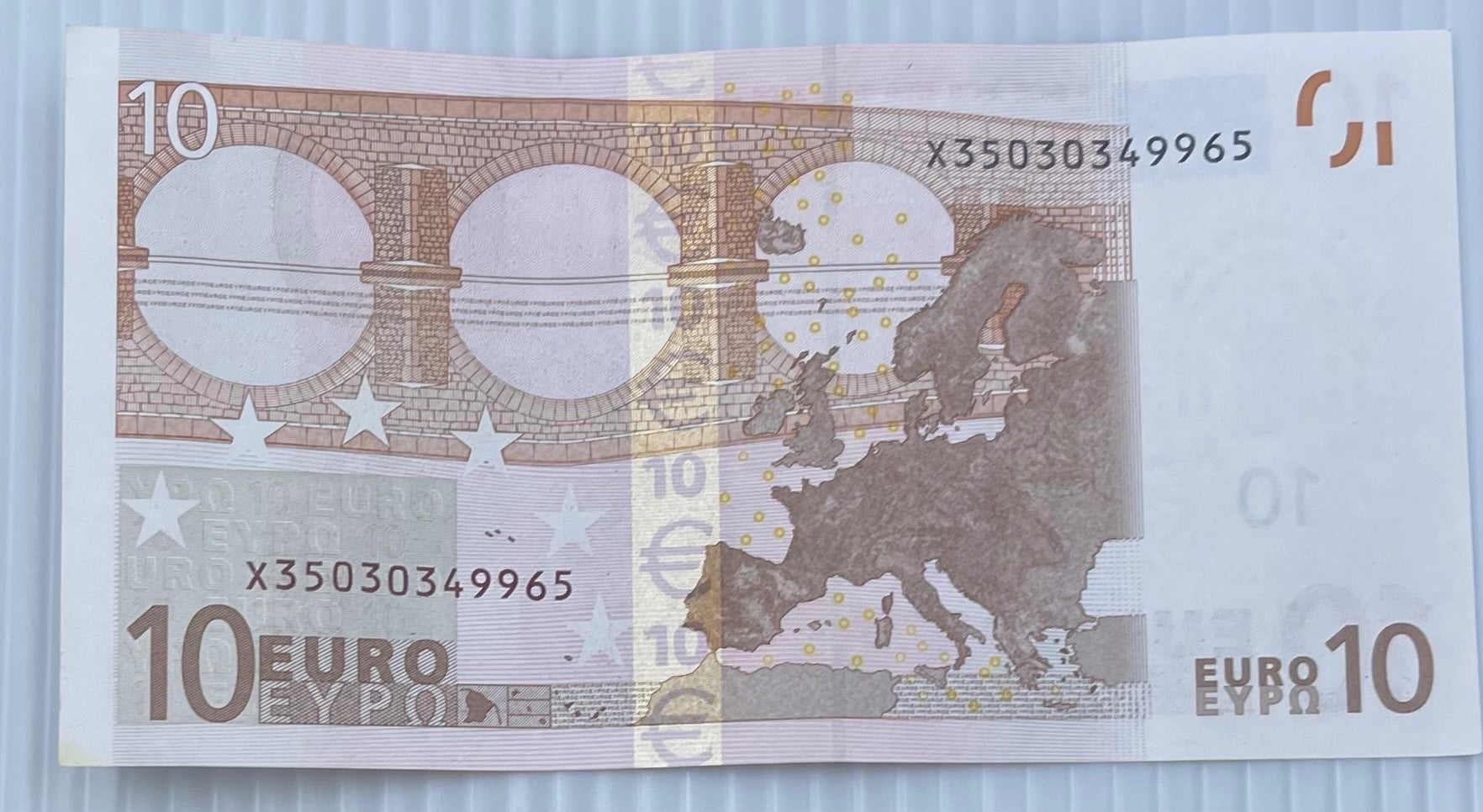 European Union 2002 10 Euro P-9 Circulated World Banknote From Lot — back
