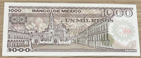 Mexico 1985 1000 Pesos P-85 UNC World Banknote — back