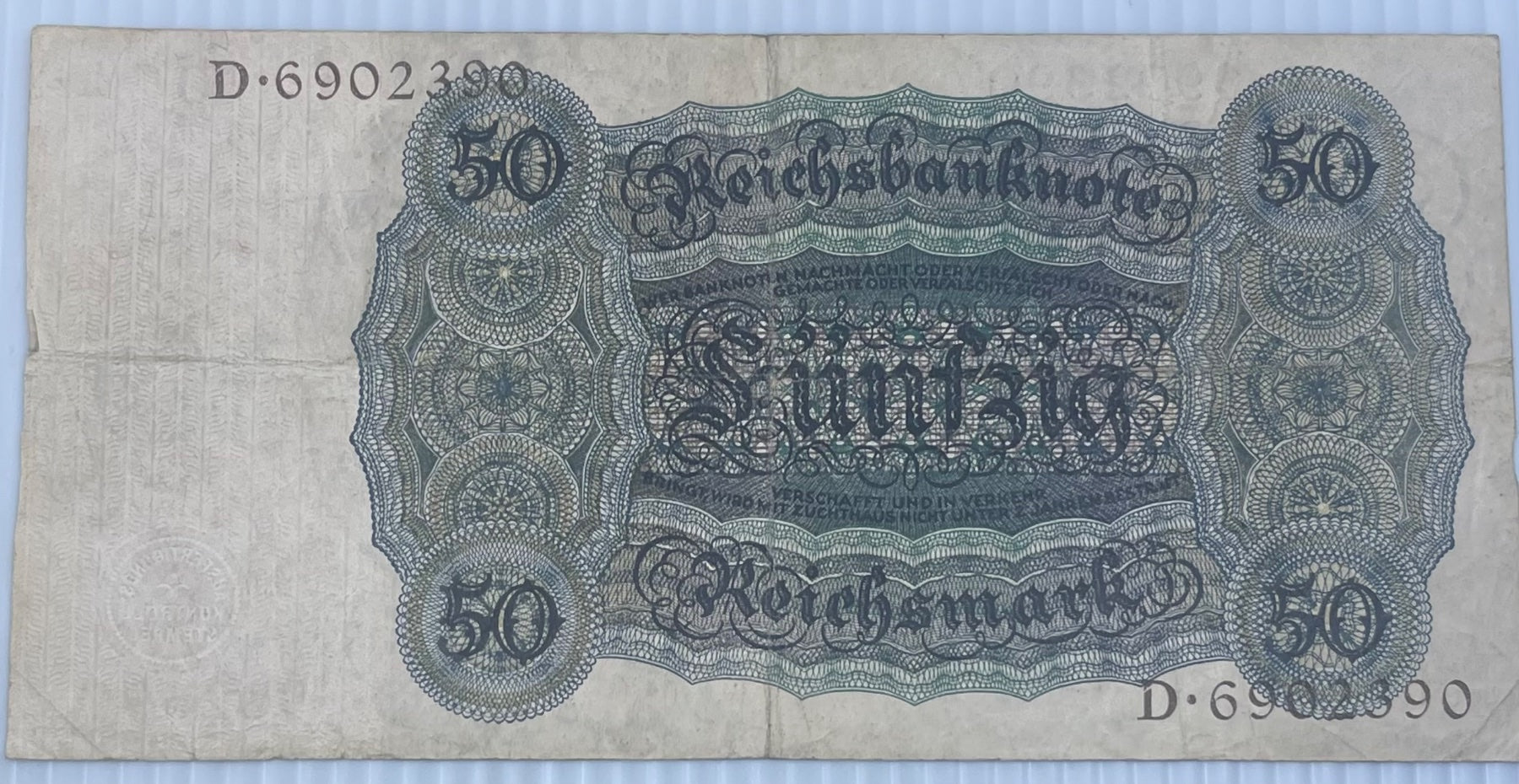 Germany 1924 50 Reichsmark P-177 Circulated World Banknote — back