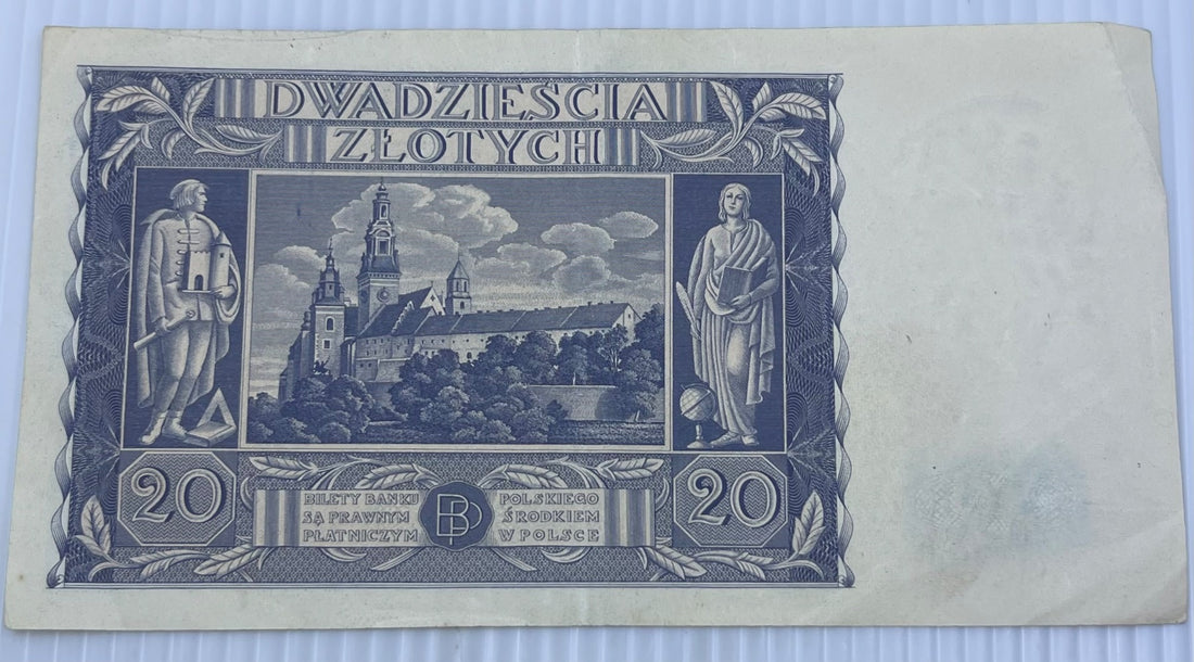 Poland 1936 20 Zlotych P-77 Circulated World Banknote — back