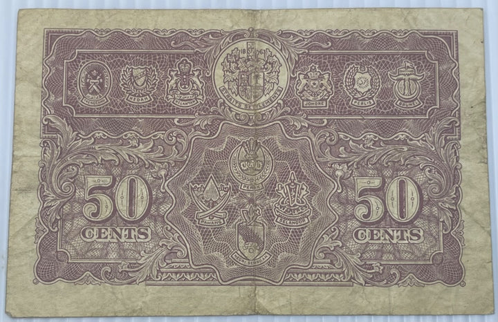 Malaya 1941 50 Cents P-10 Circulated World Banknote Note Shown — back