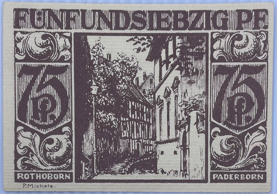 Germany 1921 75 Pfennig P-aderborn Stadtsparkasse 75 Pf, 10.11.1921, “Rothoborn” type UNC World Banknote — back