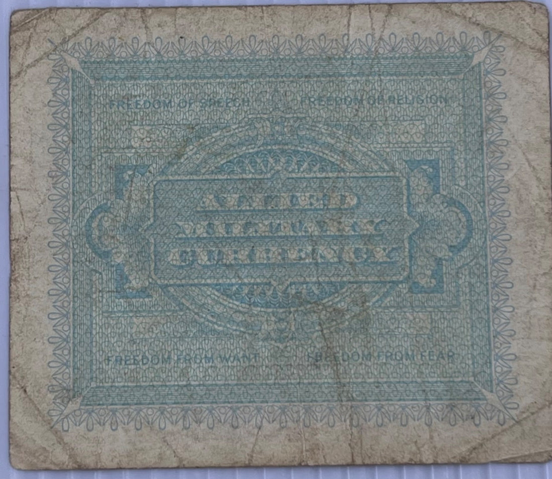 Italy 1943 5 Lire P-M5 Circulated World Banknote — back