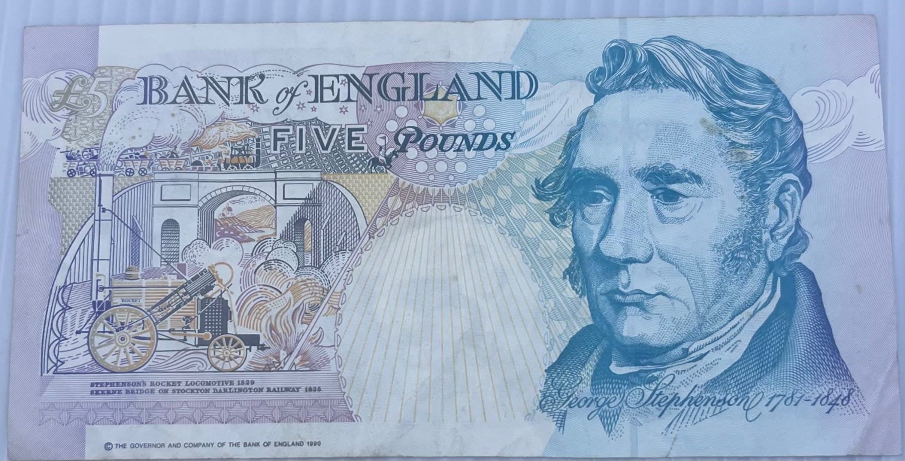 England 1991 5 Pounds P-382 Circulated World Banknote — back