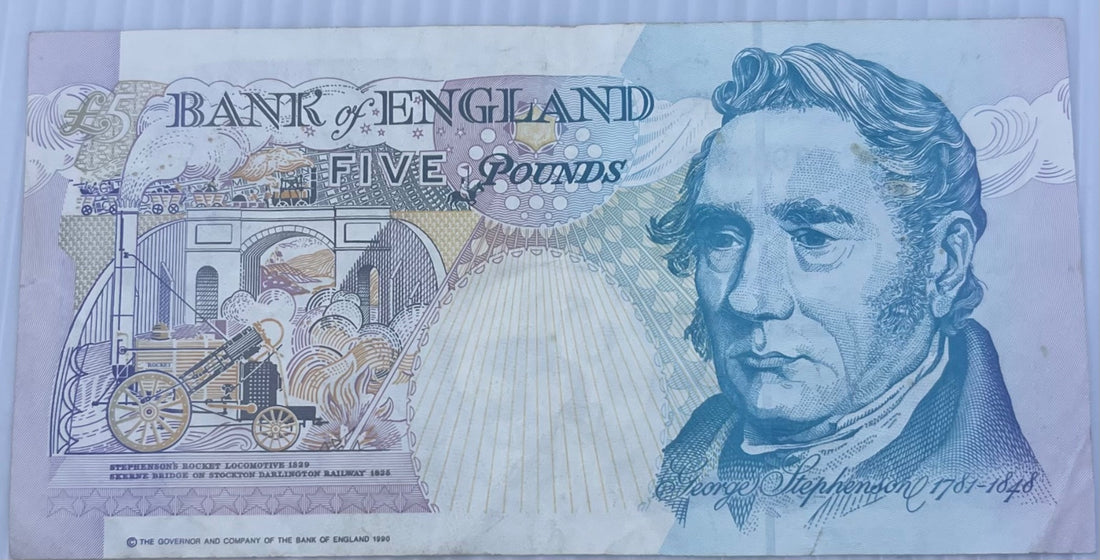 England 1991 5 Pounds P-382 Circulated World Banknote — back